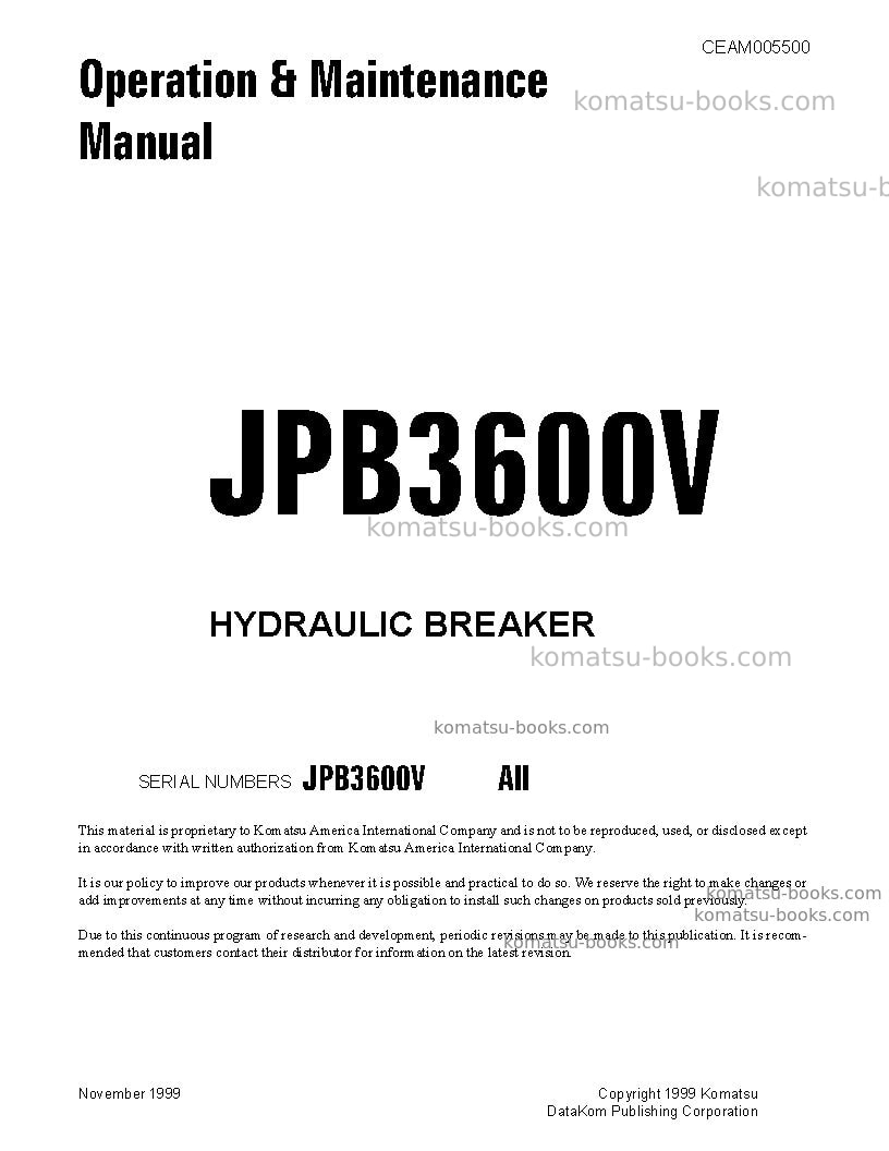 Komatsu jpb3600vusa Operation manual cover Komatsu jpb3600vusa Operation manual cover
