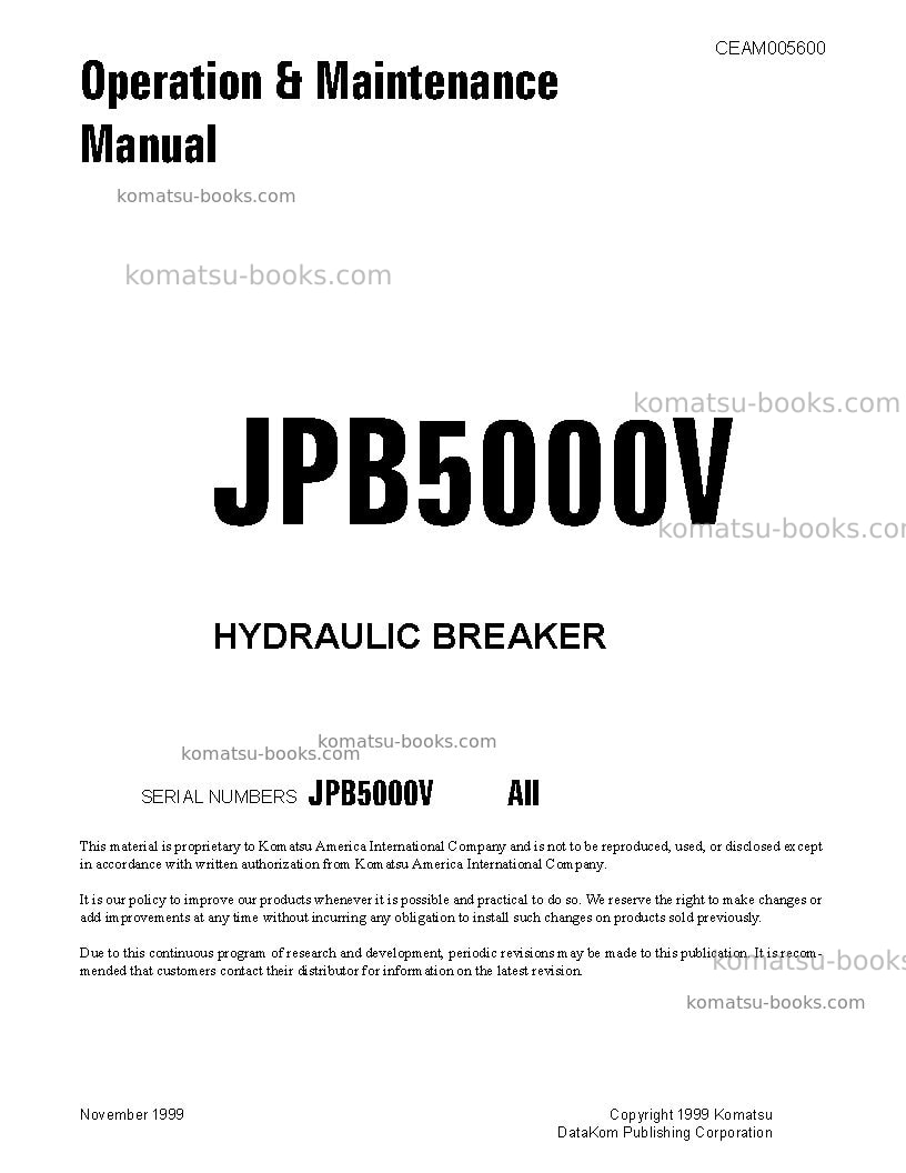Komatsu jpb5000vusa Operation manual cover Komatsu jpb5000vusa Operation manual cover