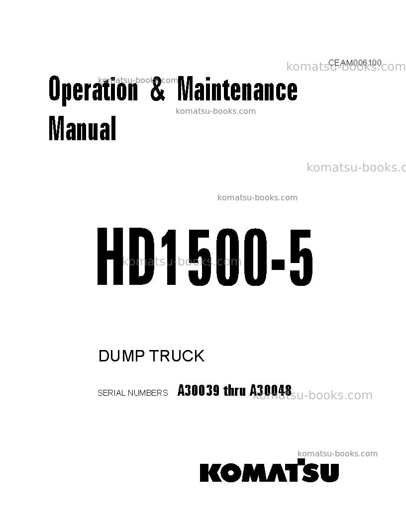 Komatsu hd1500-5usa Operation manual cover Komatsu hd1500-5usa Operation manual cover