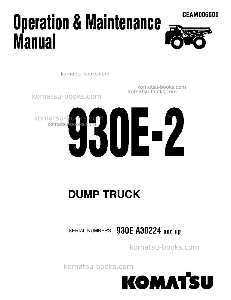 Komatsu 930e-2usa-3 Operation manual cover Komatsu 930e-2usa-3 Operation manual cover