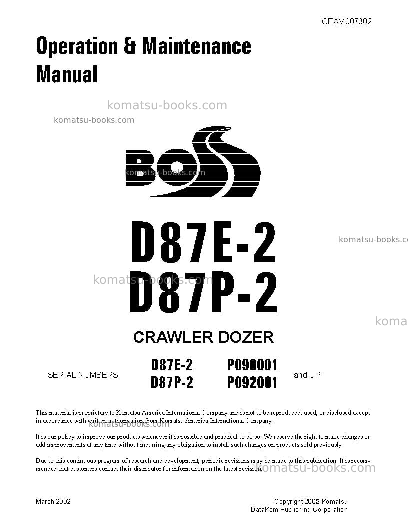 Komatsu d87e-2usa Operation manual cover