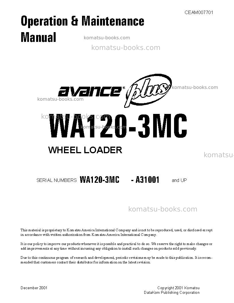 Komatsu pc1000-1jpn Operation manual cover Komatsu pc1000-1jpn Operation manual cover