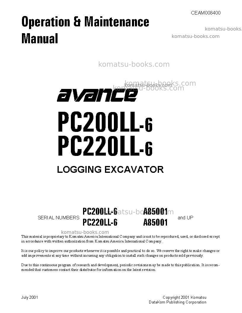 Komatsu pc220ll-6usa Operation manual cover Komatsu pc220ll-6usa Operation manual cover