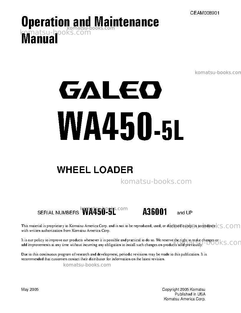 Komatsu wa450-5usa-l Operation manual cover Komatsu wa450-5usa-l Operation manual cover