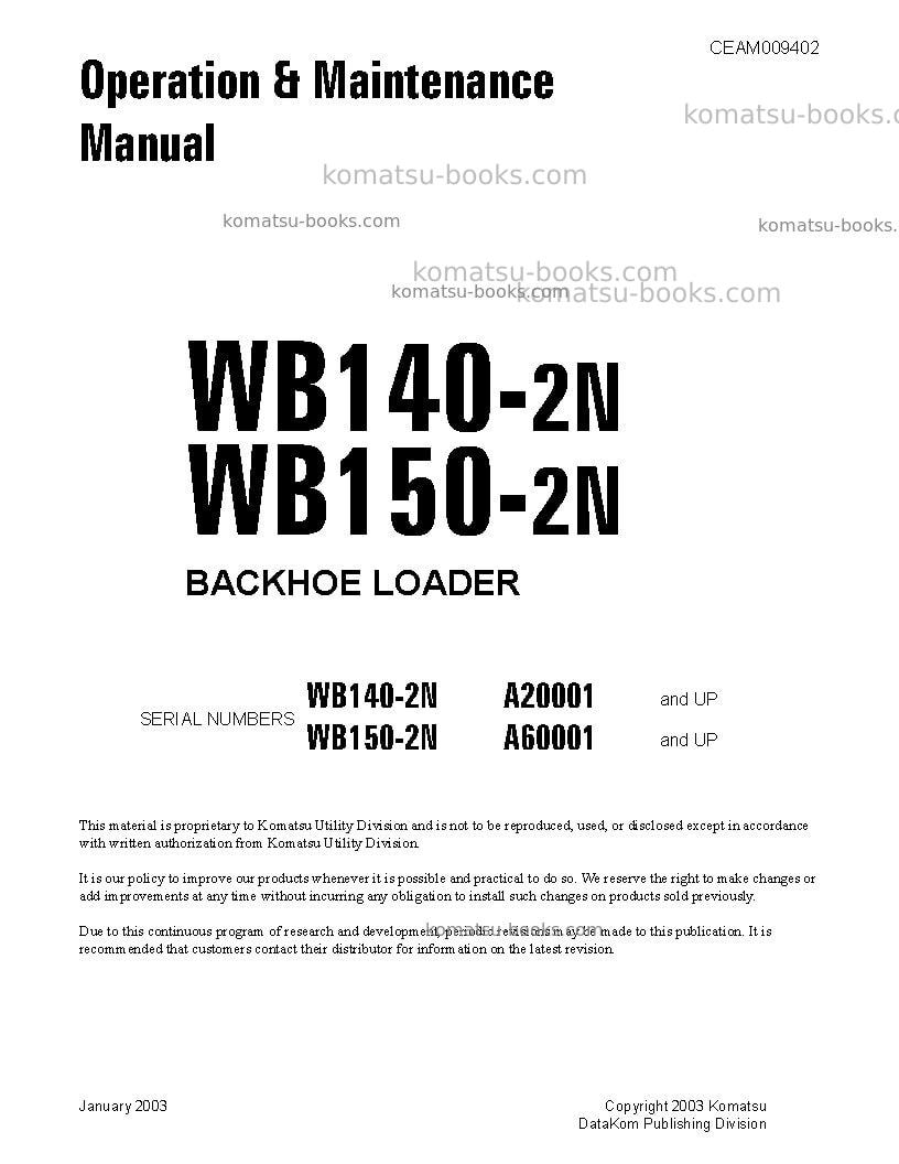 Komatsu wb150-2usa-n Operation manual cover Komatsu wb150-2usa-n Operation manual cover