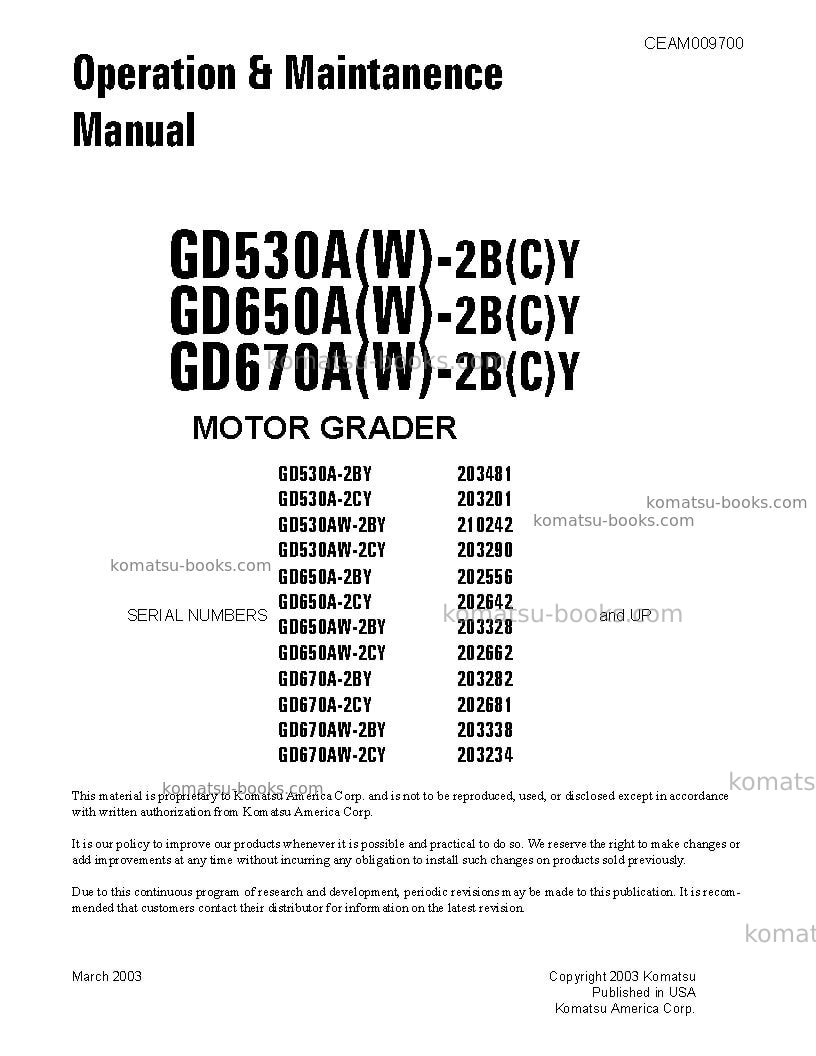 Komatsu gd650aw-2usa-by Operation manual cover Komatsu gd650aw-2usa-by Operation manual cover