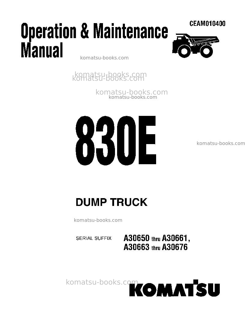 Komatsu 830eusa Operation manual cover Komatsu 830eusa Operation manual cover