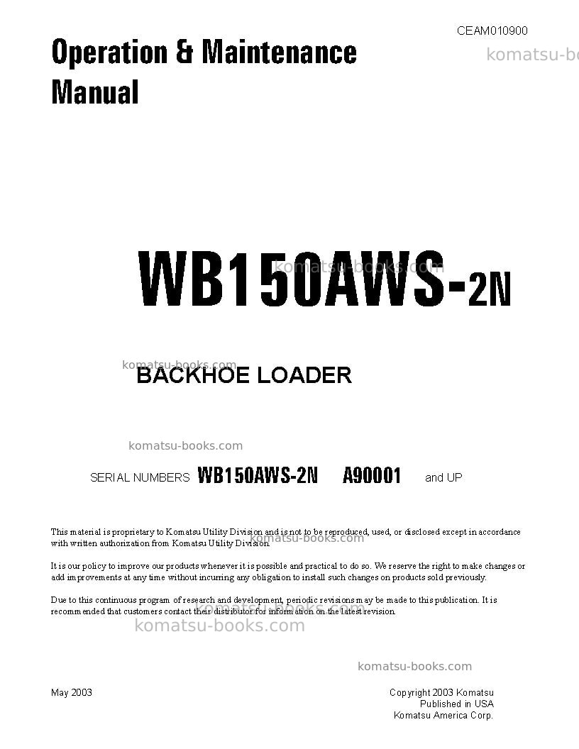 Komatsu wb150aws-2usa-n Operation manual cover Komatsu wb150aws-2usa-n Operation manual cover