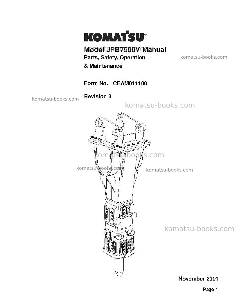 Komatsu jpb7500vusa Operation manual cover Komatsu jpb7500vusa Operation manual cover