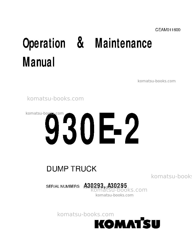 Komatsu 930e-2usa-3 Operation manual cover Komatsu 930e-2usa-3 Operation manual cover