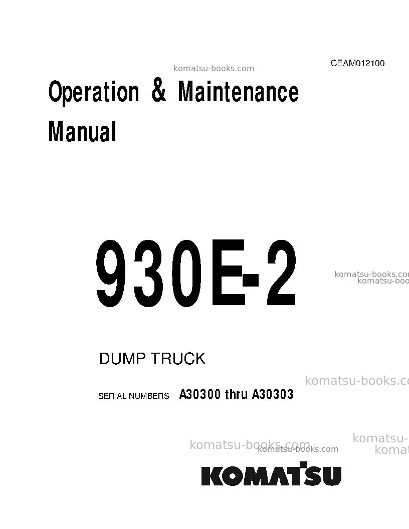 Komatsu 930e-2usa-3 Operation manual cover Komatsu 930e-2usa-3 Operation manual cover