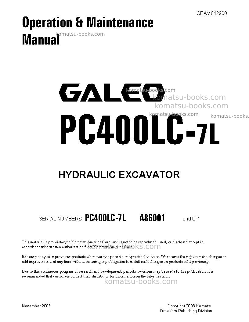 Komatsu pc400lc-7usa-l Operation manual cover Komatsu pc400lc-7usa-l Operation manual cover