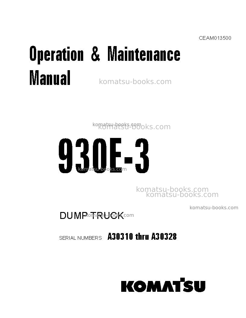 Komatsu 930e-3usa Operation manual cover Komatsu 930e-3usa Operation manual cover