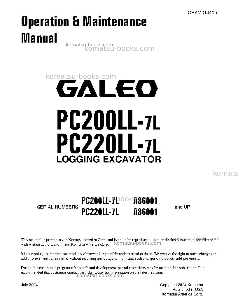 Komatsu pc220ll-7usa-l Operation manual cover Komatsu pc220ll-7usa-l Operation manual cover