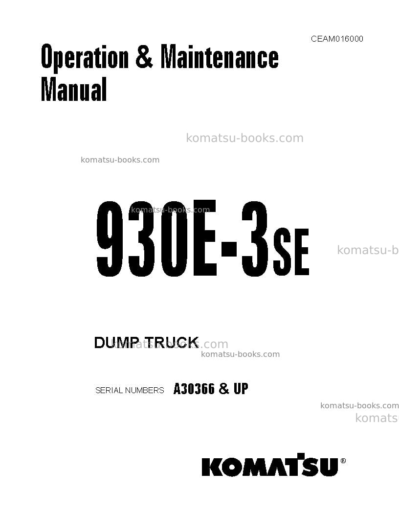 Komatsu 930e-3usa-se Operation manual cover