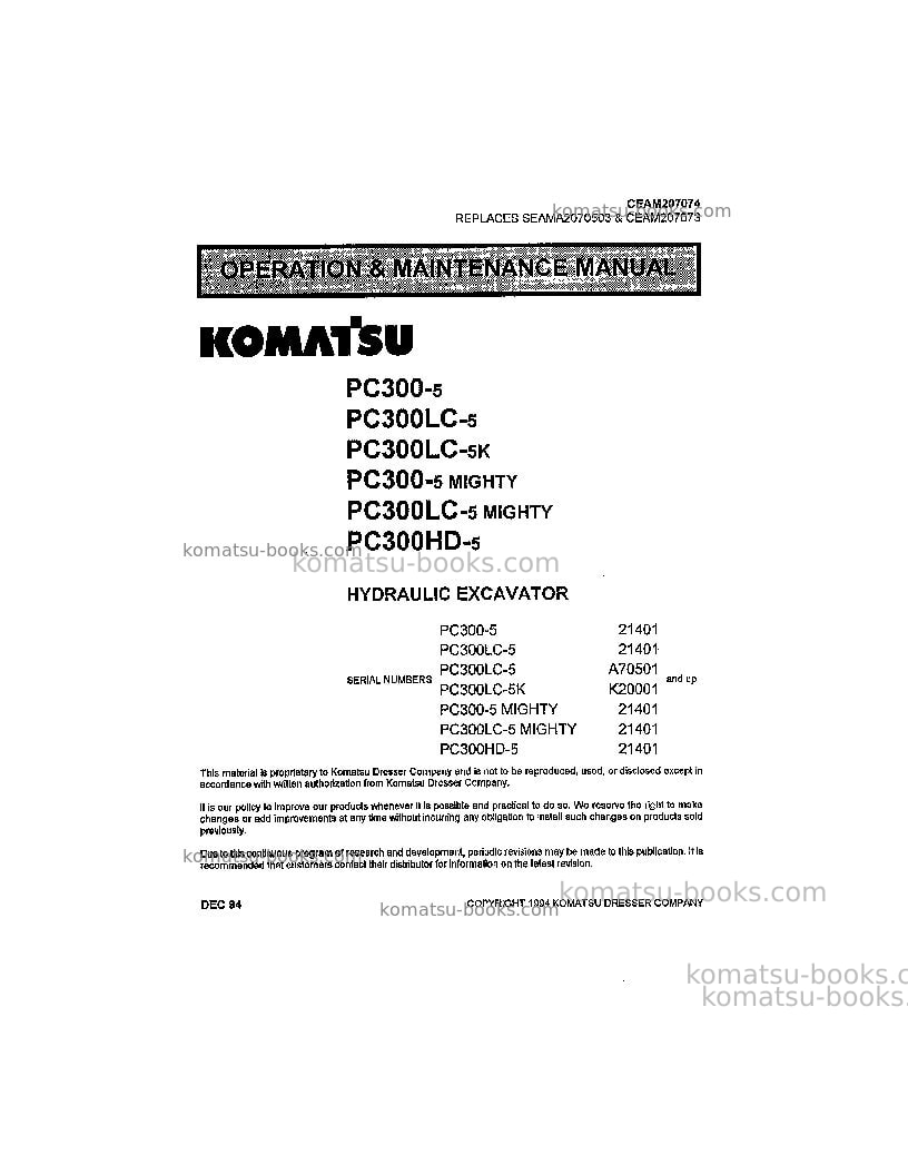 Komatsu pc300hd-5jpn Operation manual cover Komatsu pc300hd-5jpn Operation manual cover