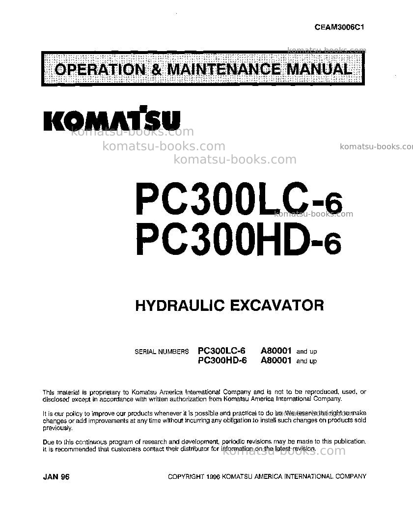 Komatsu pc300hd-6usa-lc Operation manual cover Komatsu pc300hd-6usa-lc Operation manual cover