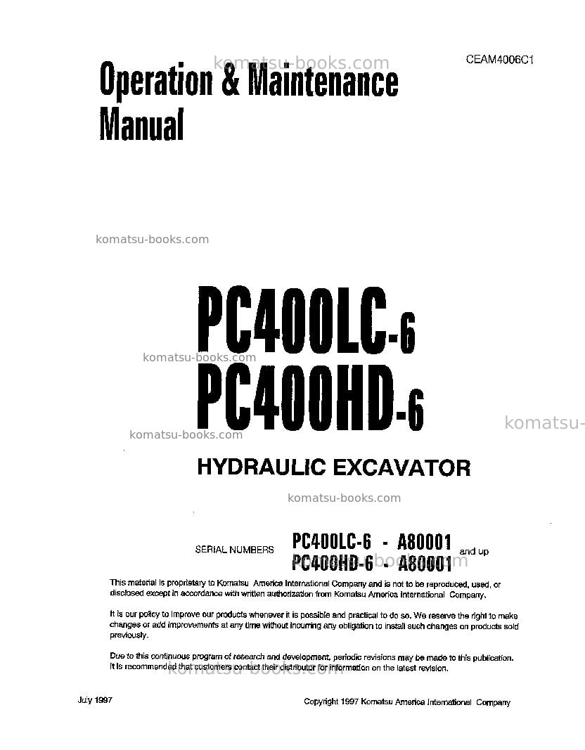 Komatsu pc400hd-6usa-lc Operation manual cover Komatsu pc400hd-6usa-lc Operation manual cover