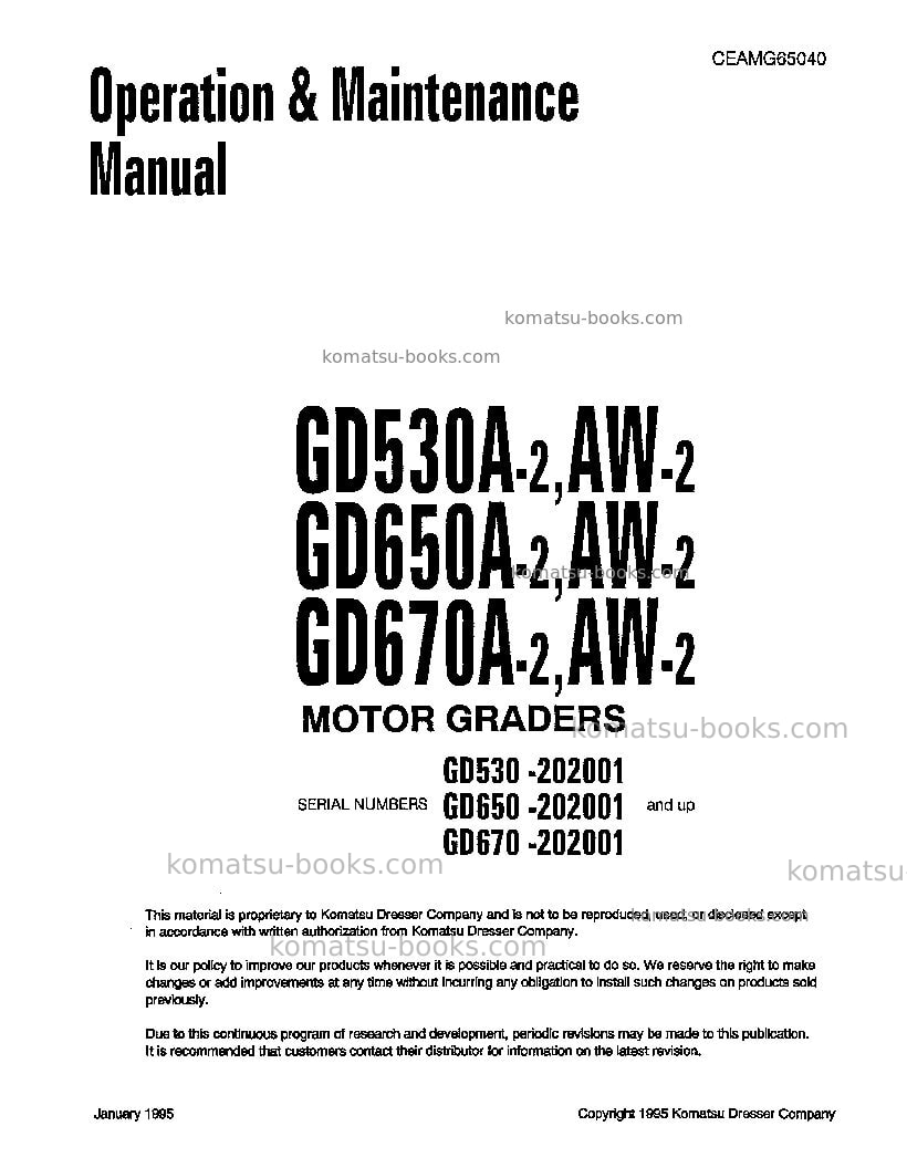Komatsu gd650aw-2usa-cy Operation manual cover Komatsu gd650aw-2usa-cy Operation manual cover
