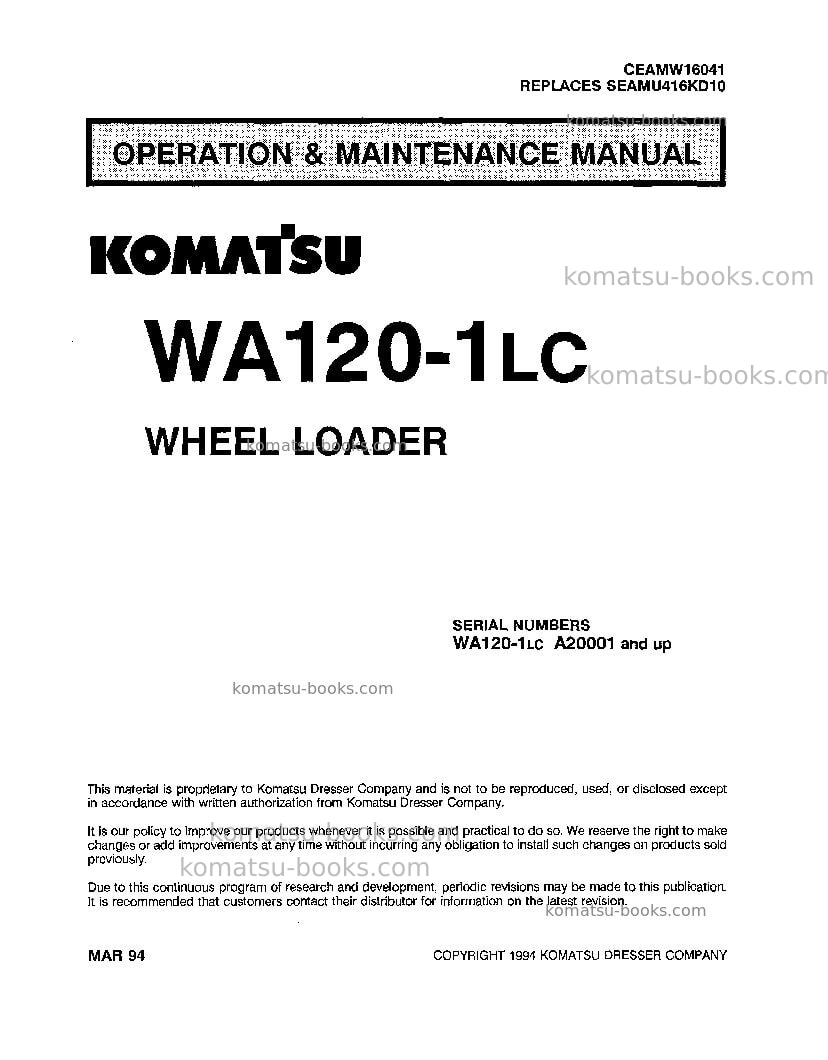 Komatsu wa120-1usa-lc Operation manual cover Komatsu wa120-1usa-lc Operation manual cover