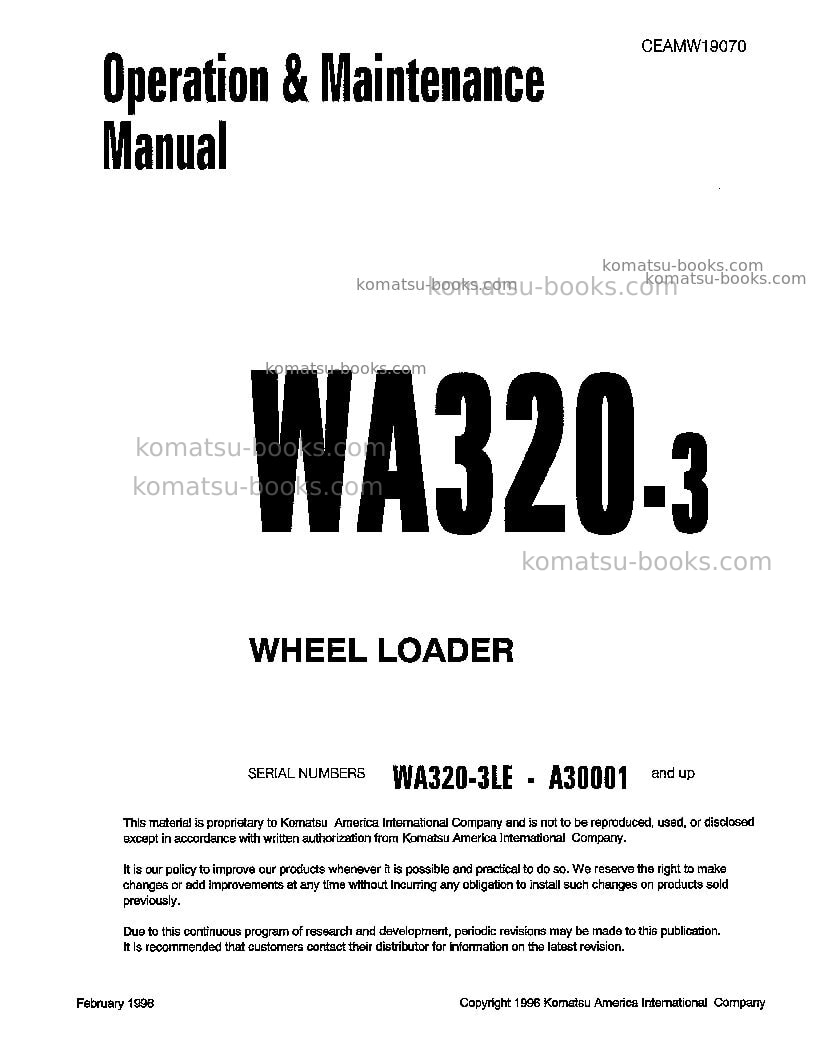Komatsu wa320-3jpn-l Operation manual cover Komatsu wa320-3jpn-l Operation manual cover