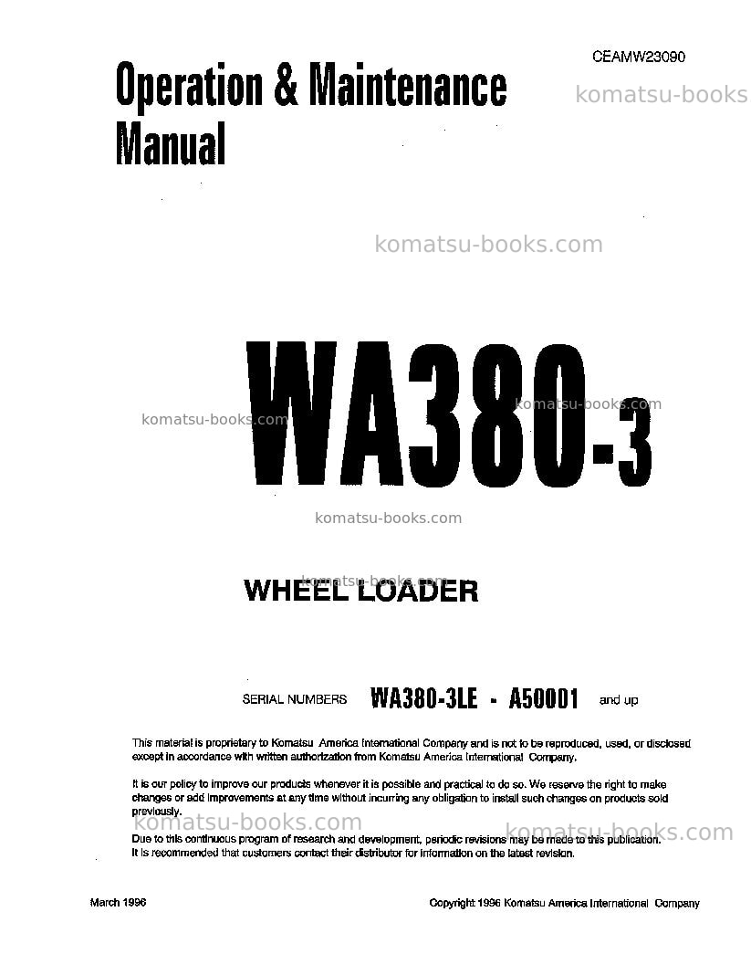 Komatsu wa380-3usa-l Operation manual cover Komatsu wa380-3usa-l Operation manual cover