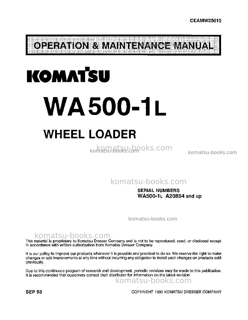 Komatsu wa500-1usa-l Operation manual cover