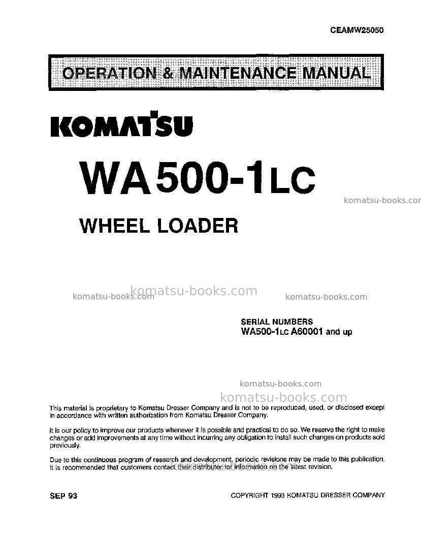 Komatsu wa500-1jpn-lc Operation manual cover