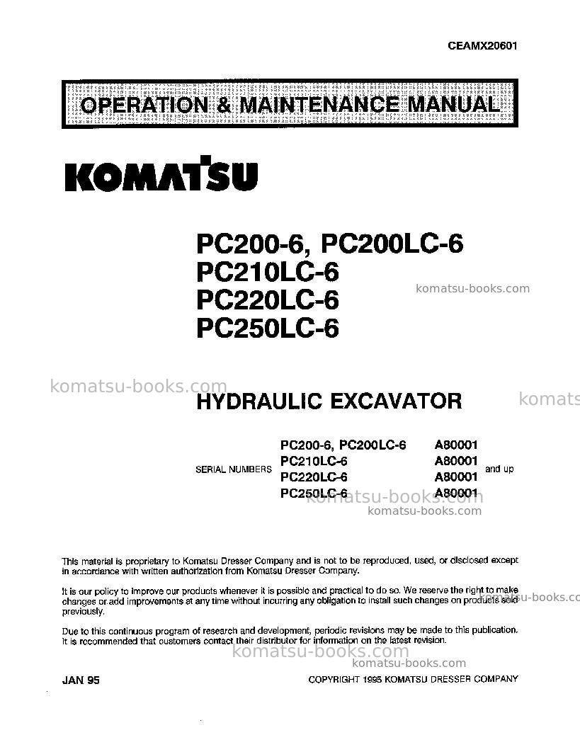 Komatsu pc200-6usa-l Operation manual cover Komatsu pc200-6usa-l Operation manual cover