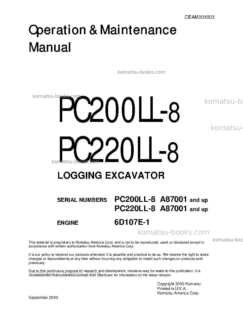 Komatsu pc200ll-8usa Operation manual cover Komatsu pc200ll-8usa Operation manual cover