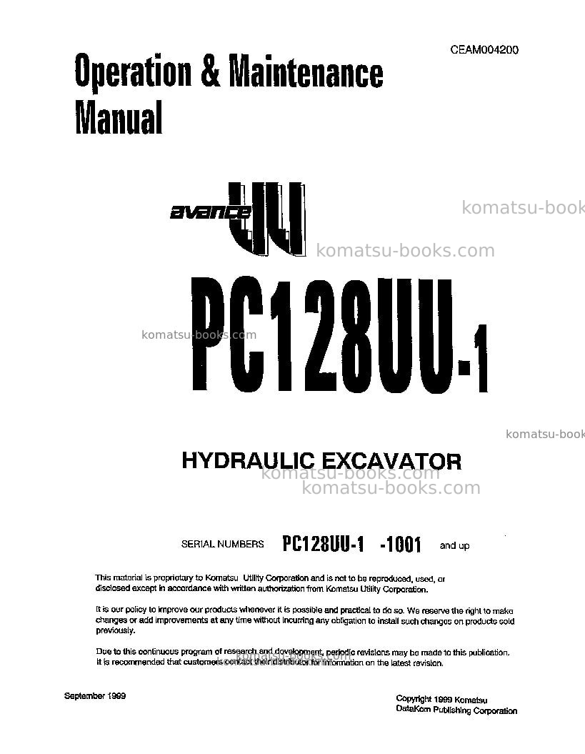 Komatsu pc128uu-1jpn Operation manual cover Komatsu pc128uu-1jpn Operation manual cover