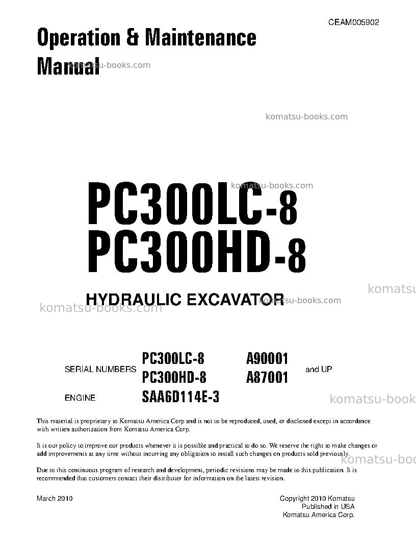 Komatsu pc300lc-8usa Operation manual cover Komatsu pc300lc-8usa Operation manual cover