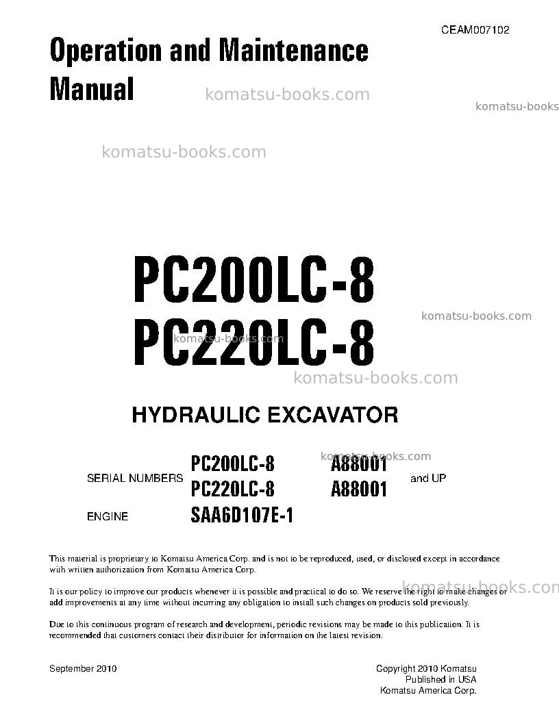 Komatsu pc200lc-8usa Operation manual cover Komatsu pc200lc-8usa Operation manual cover
