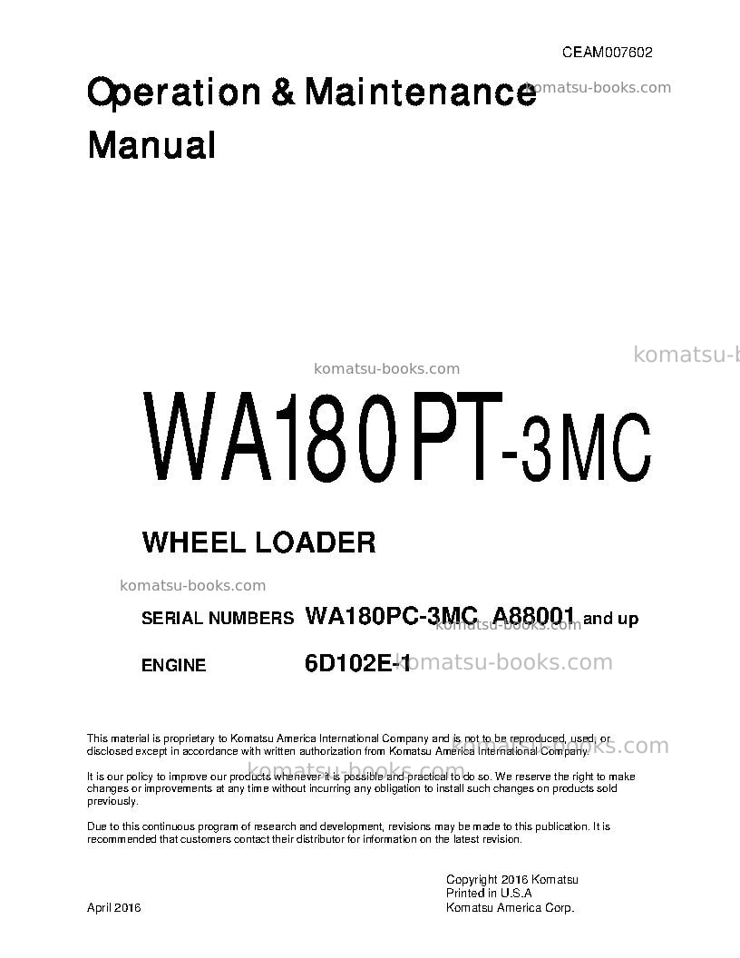 Komatsu wb97s-5ita Operation manual cover Komatsu wb97s-5ita Operation manual cover