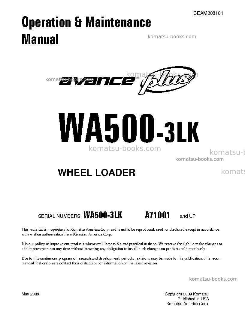 Komatsu wa500-3usa-lk Operation manual cover
