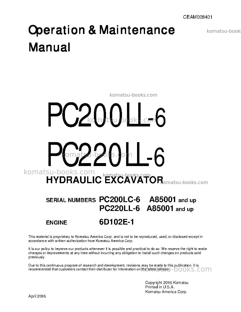 Komatsu pc450lc-6gbr-k Operation manual cover Komatsu pc450lc-6gbr-k Operation manual cover