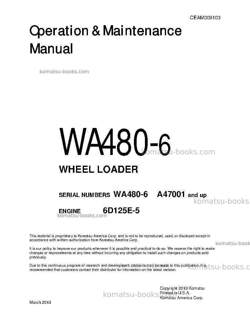 Komatsu wa480-6usa Operation manual cover Komatsu wa480-6usa Operation manual cover