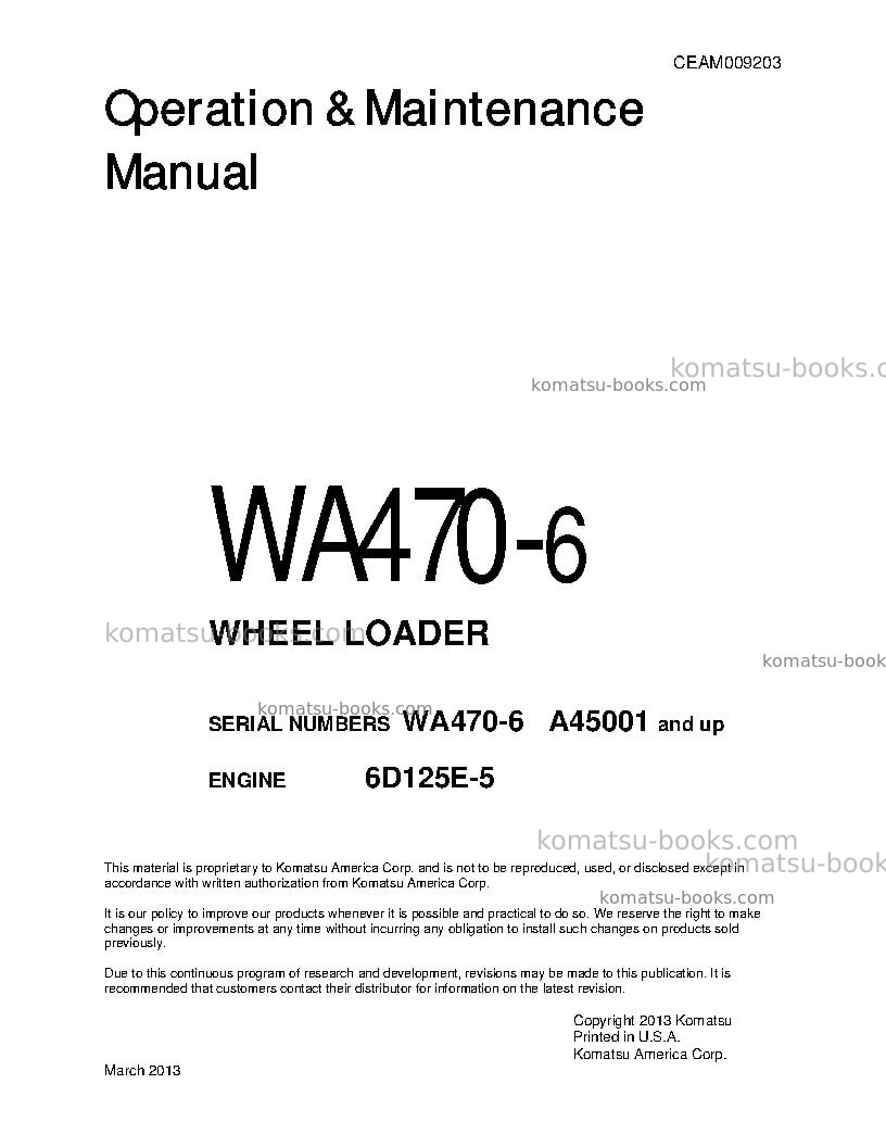 Komatsu wa470-6usa Operation manual cover Komatsu wa470-6usa Operation manual cover