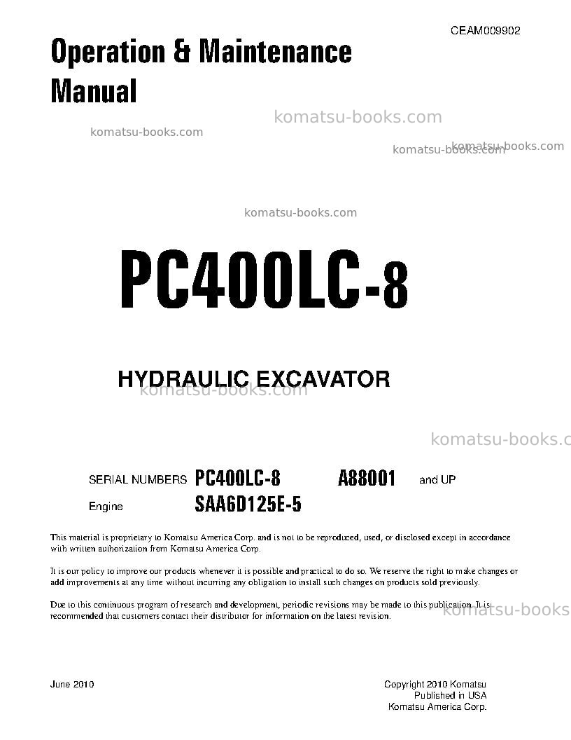 Komatsu pc400lc-8usa Operation manual cover Komatsu pc400lc-8usa Operation manual cover