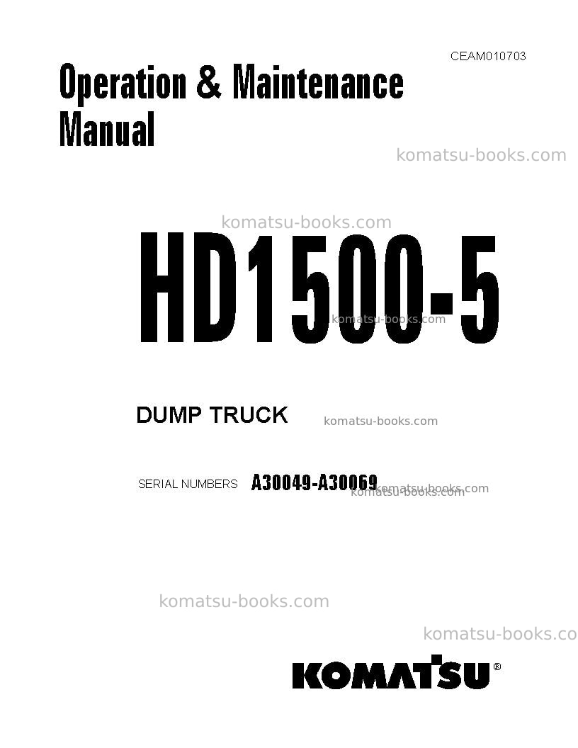 Komatsu hd1500-5usa Operation manual cover Komatsu hd1500-5usa Operation manual cover