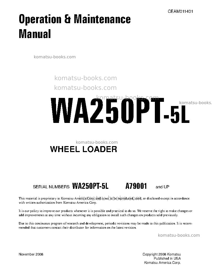 Komatsu wa250pt-5usa-l Operation manual cover Komatsu wa250pt-5usa-l Operation manual cover