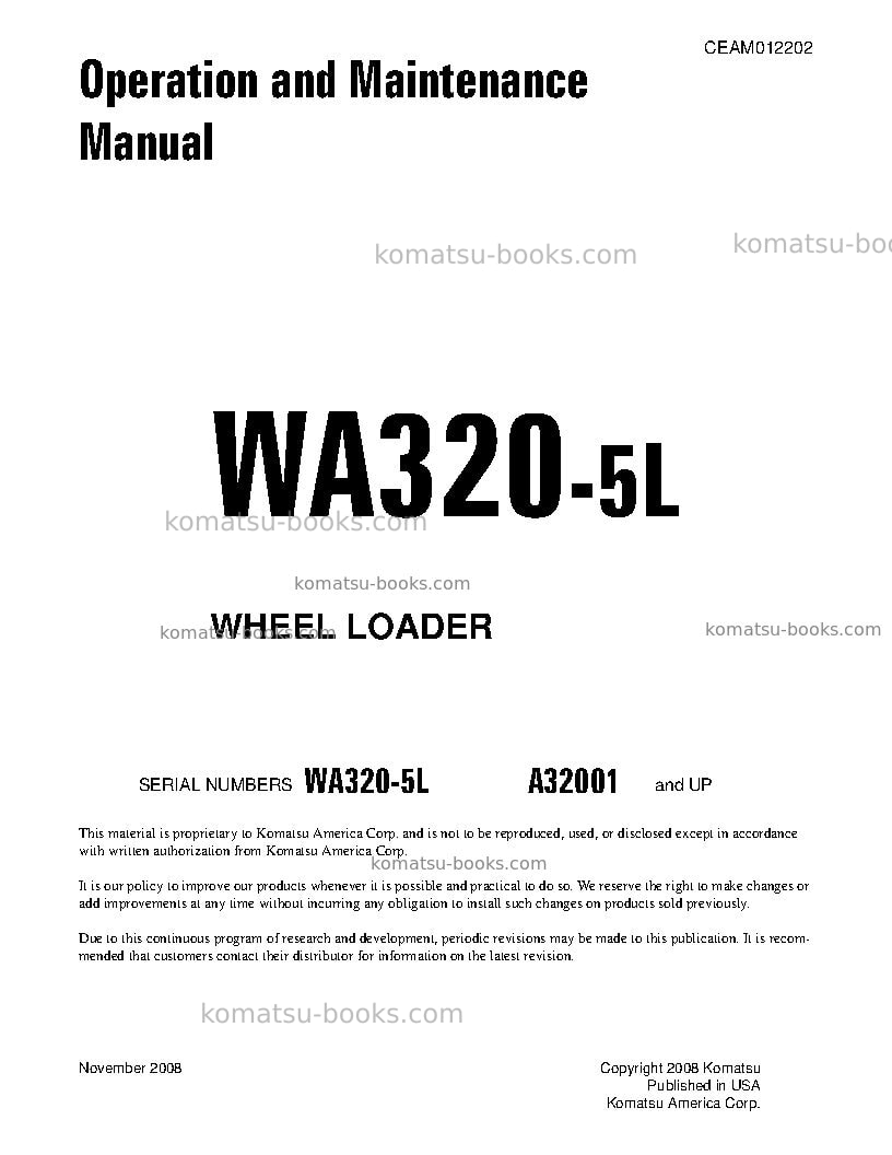 Komatsu wa320-5usa-l Operation manual cover Komatsu wa320-5usa-l Operation manual cover