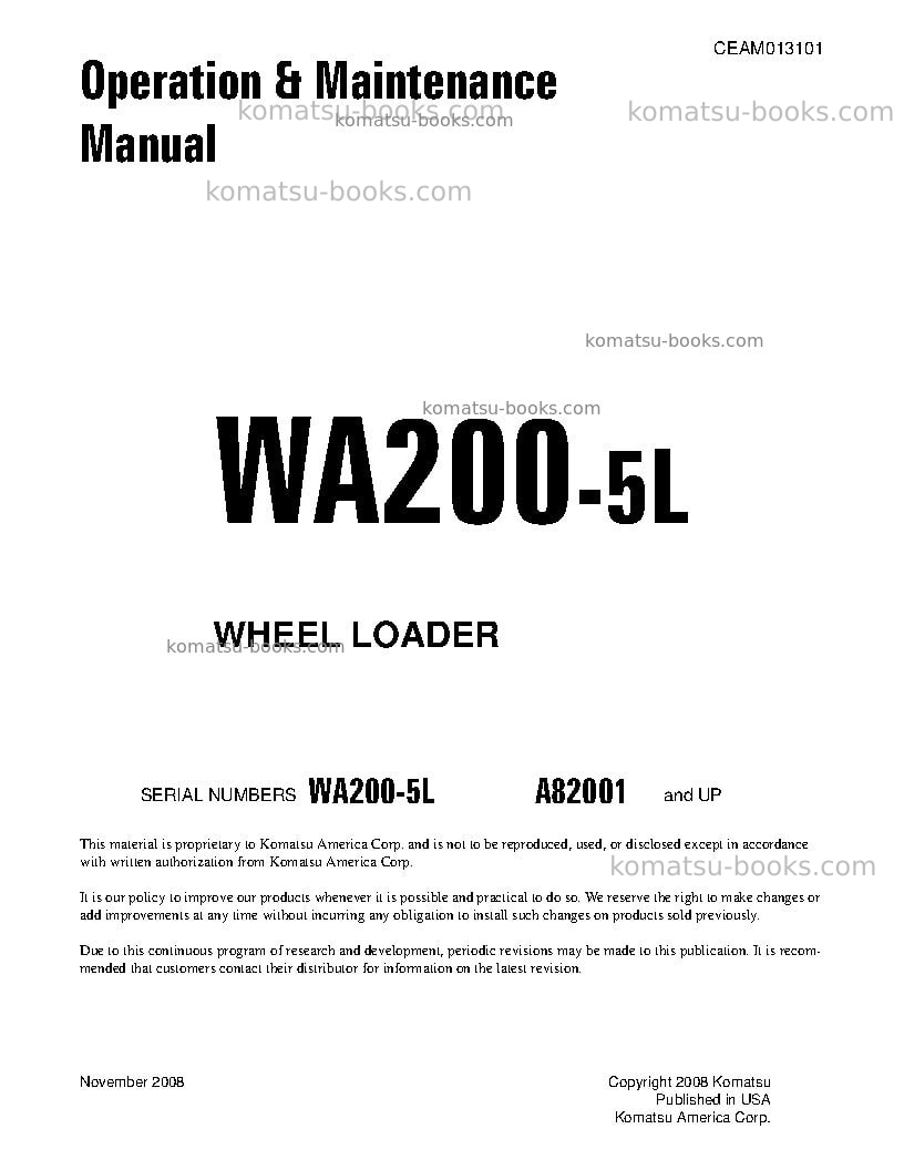 Komatsu wa200-5usa-l Operation manual cover