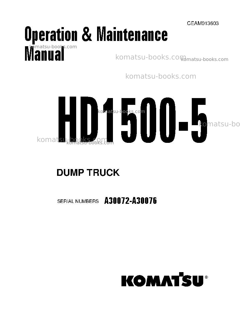 Komatsu hd1500-5usa Operation manual cover Komatsu hd1500-5usa Operation manual cover