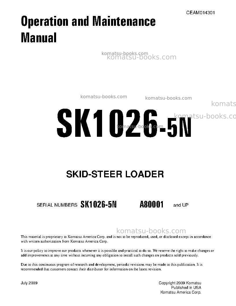 Komatsu sk1026-5usa-n Operation manual cover Komatsu sk1026-5usa-n Operation manual cover