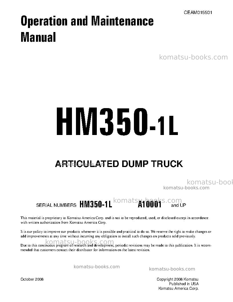 Komatsu hm350-1usa-l Operation manual cover Komatsu hm350-1usa-l Operation manual cover