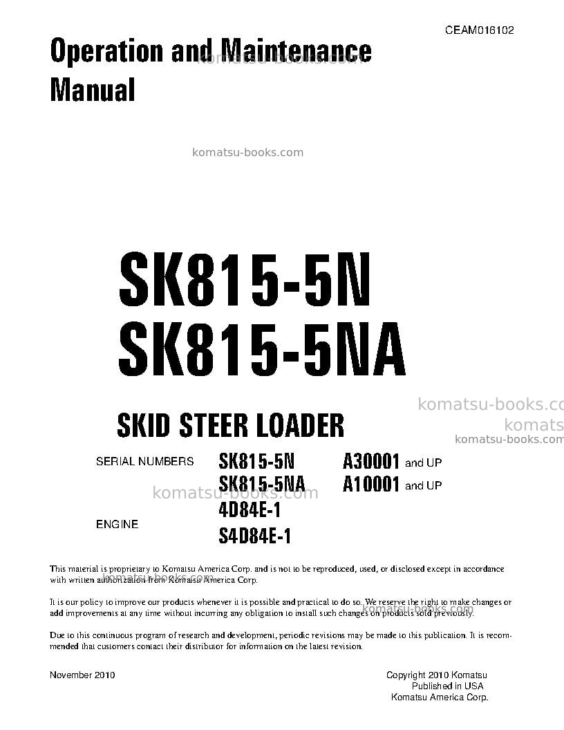 Komatsu sk815-5usa-na Operation manual cover