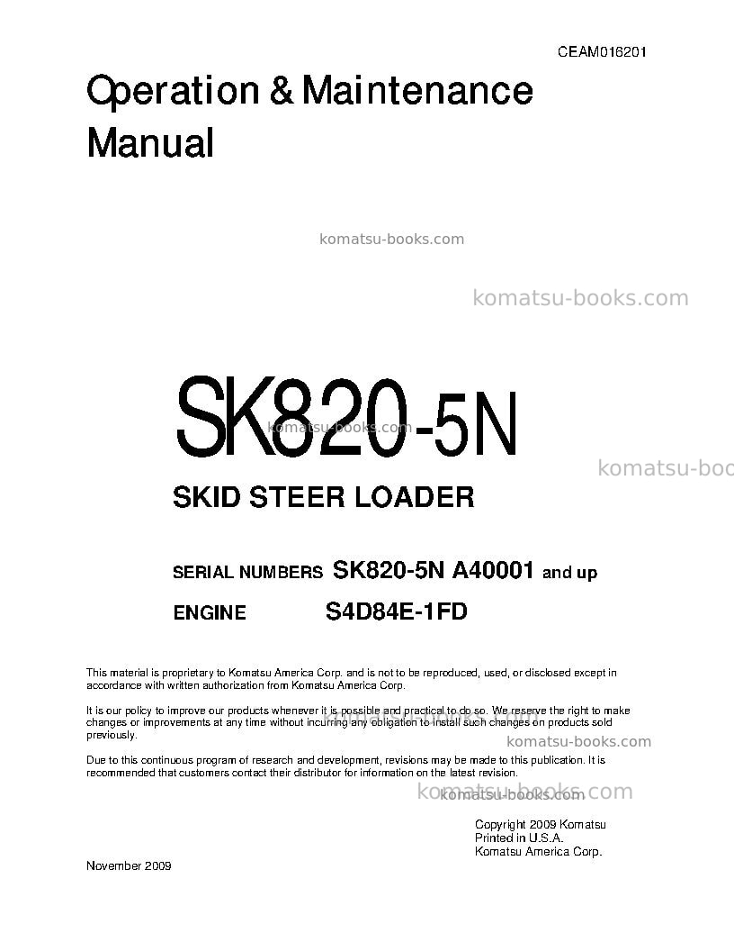 Komatsu sk820-5usa-n Operation manual cover