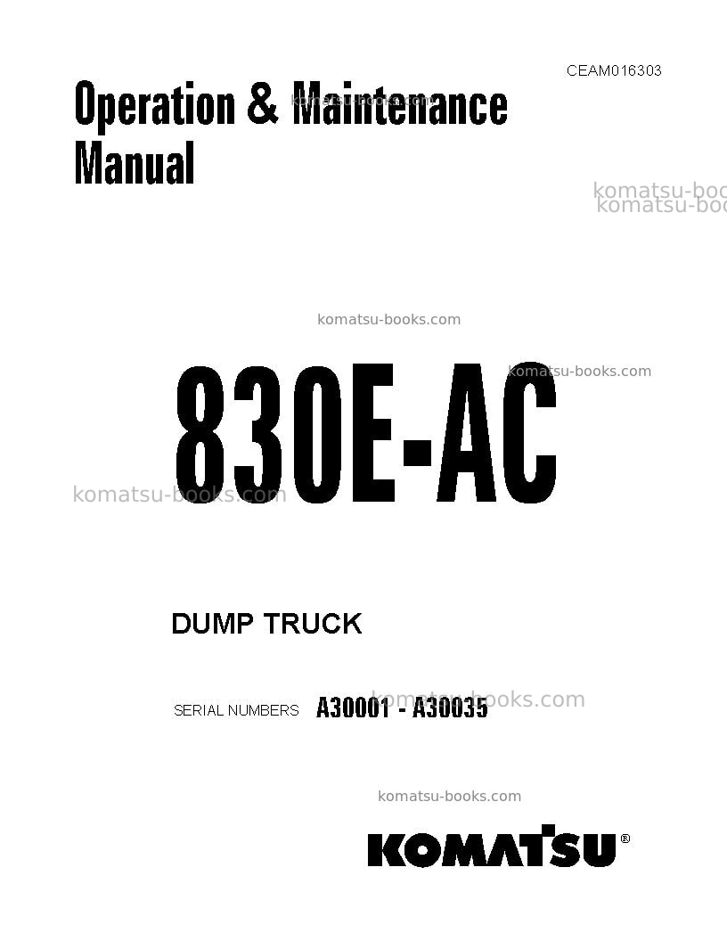 Komatsu 830e-acusa Operation manual cover Komatsu 830e-acusa Operation manual cover