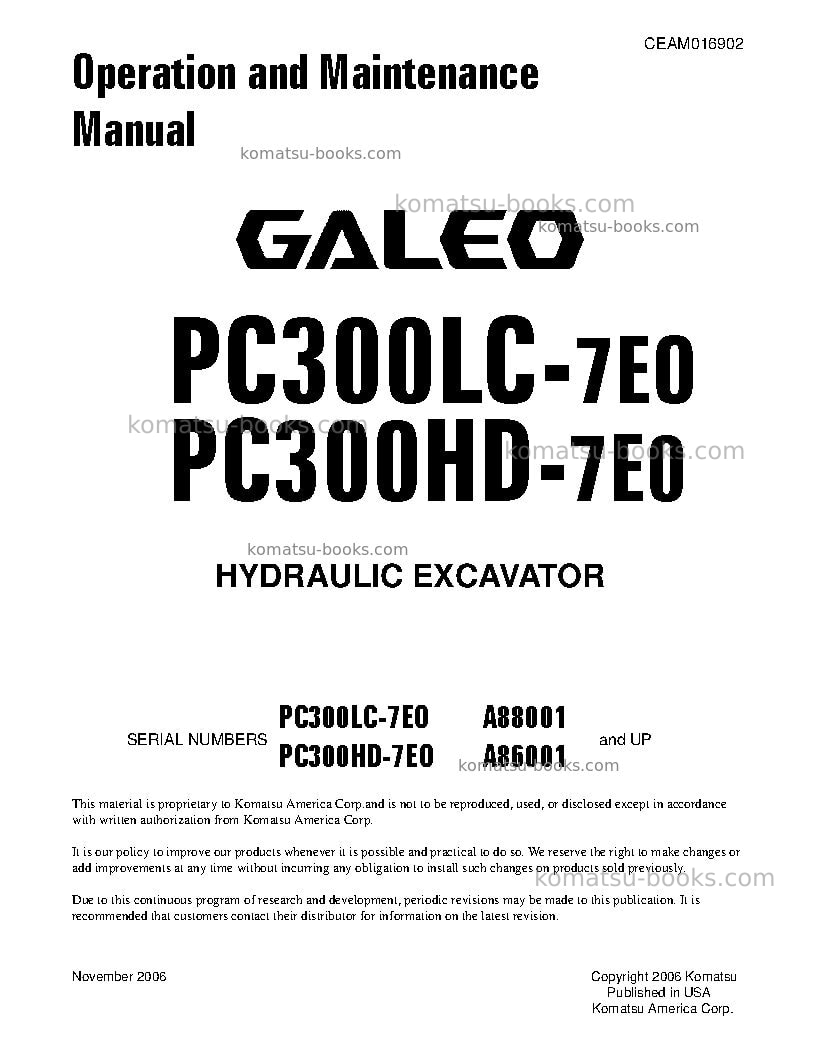 Komatsu pc300lc-7usa-tier 3 Operation manual cover Komatsu pc300lc-7usa-tier 3 Operation manual cover